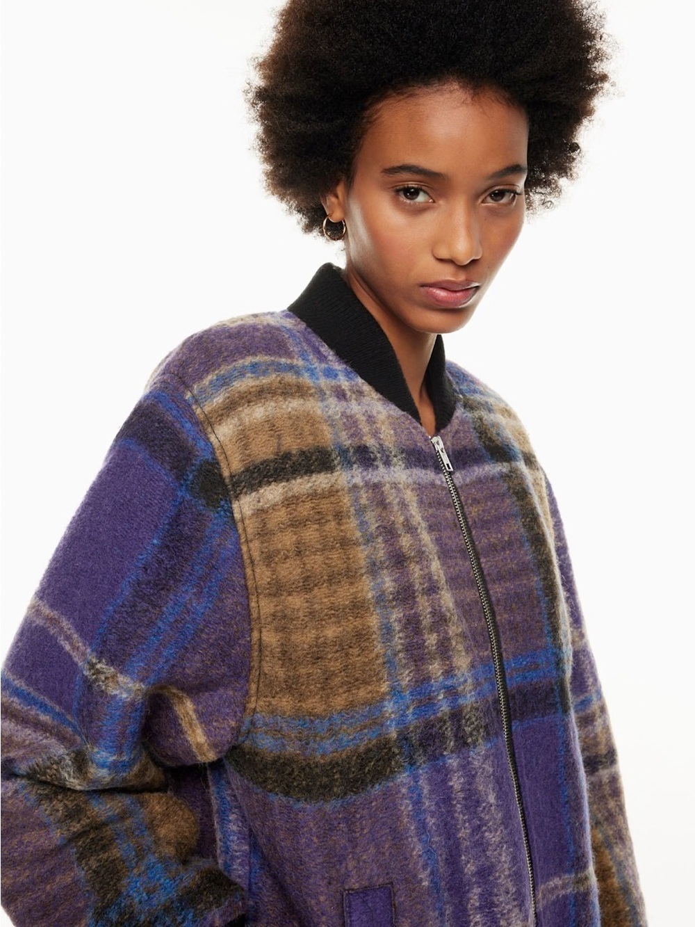 Aritzia Wilfred Free Stable Bomber Jacket Wool Plaid